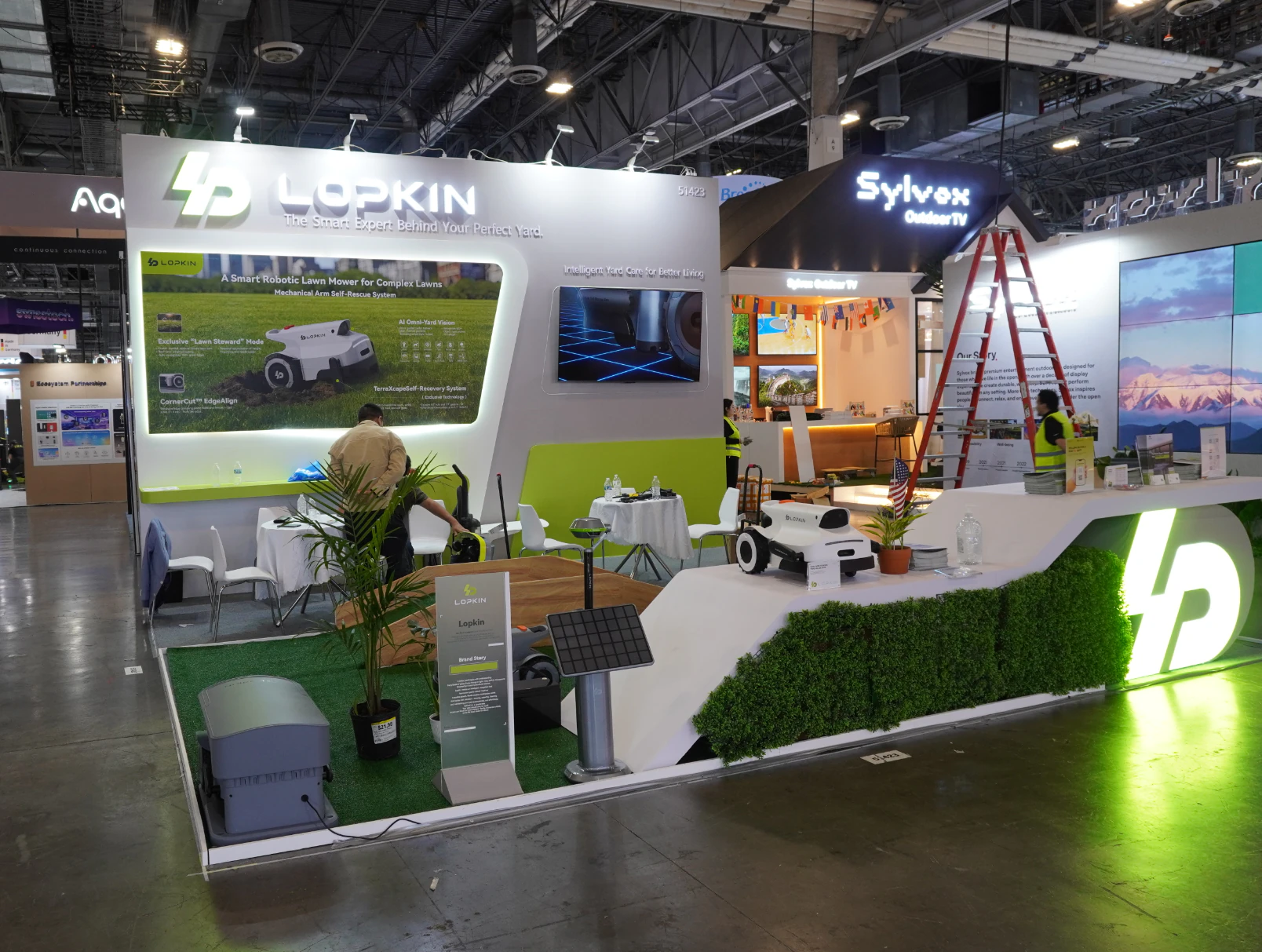 LOPKIN robotic lawn mower display at an international trade exhibition