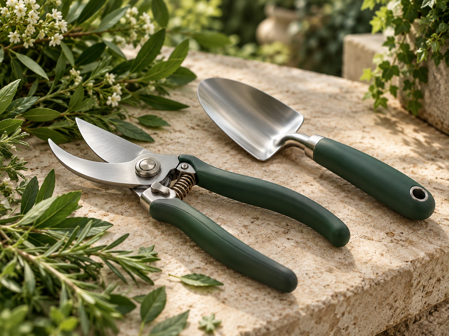 Illustrative detail of carefully finished garden hand tools